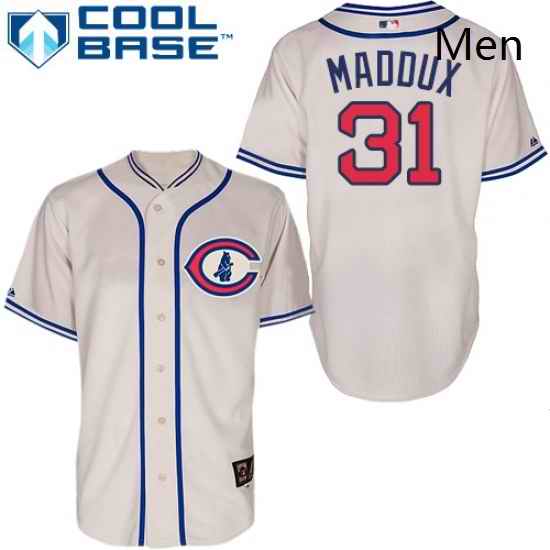 Mens Majestic Chicago Cubs 31 Greg Maddux Replica Cream 1929 Turn Back The Clock MLB Jersey